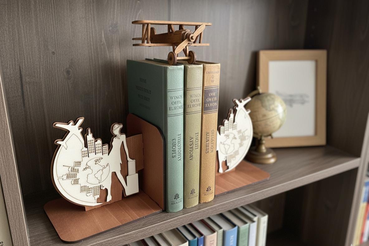 Wooden Flight Attendant Bookends, Aviation Cabin Crew Office Decor, Graduation Gift