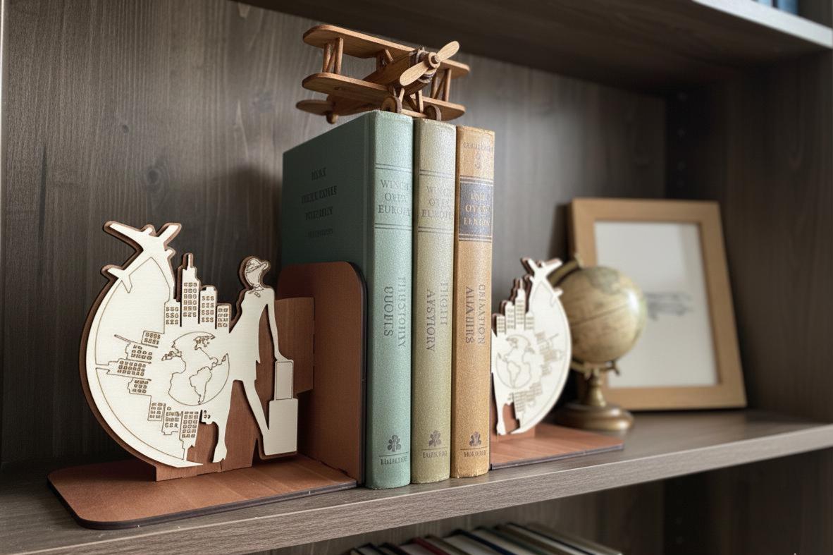 Wooden Flight Attendant Bookends, Aviation Cabin Crew Office Decor, Graduation Gift