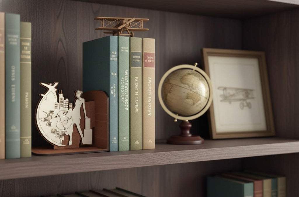 Wooden Flight Attendant Bookends, Aviation Cabin Crew Office Decor, Graduation Gift