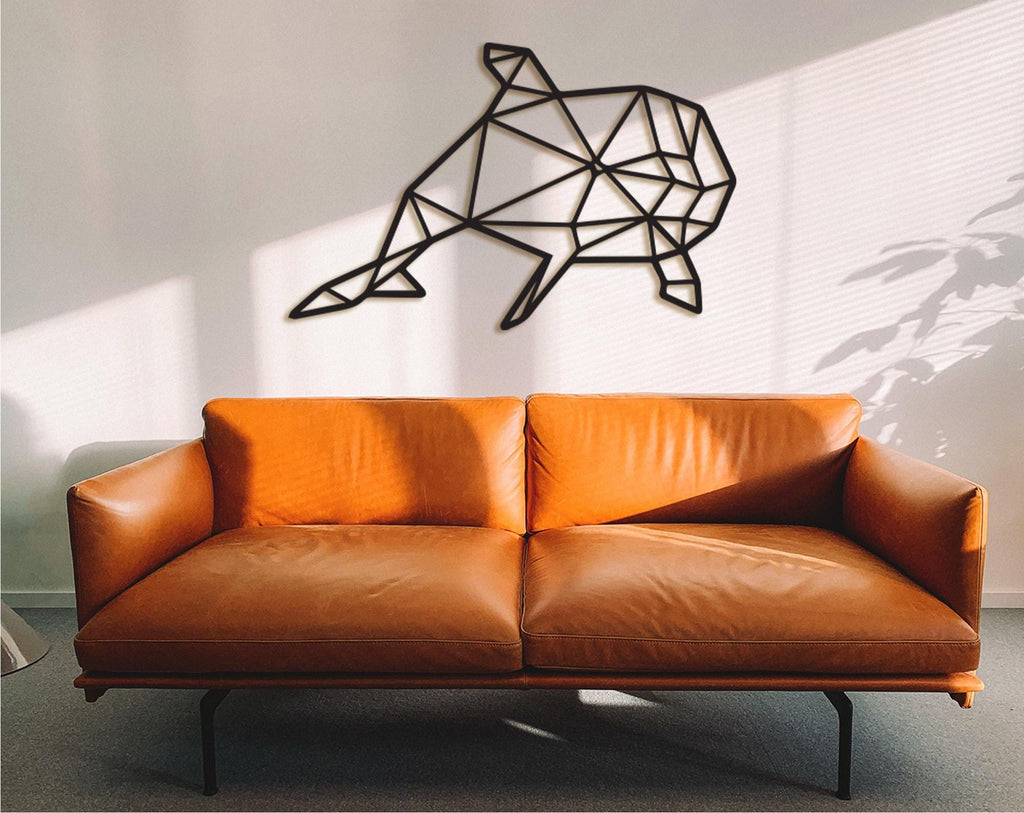 Geometric Dolphin Wood Wall Art: 3D Shadow Decor