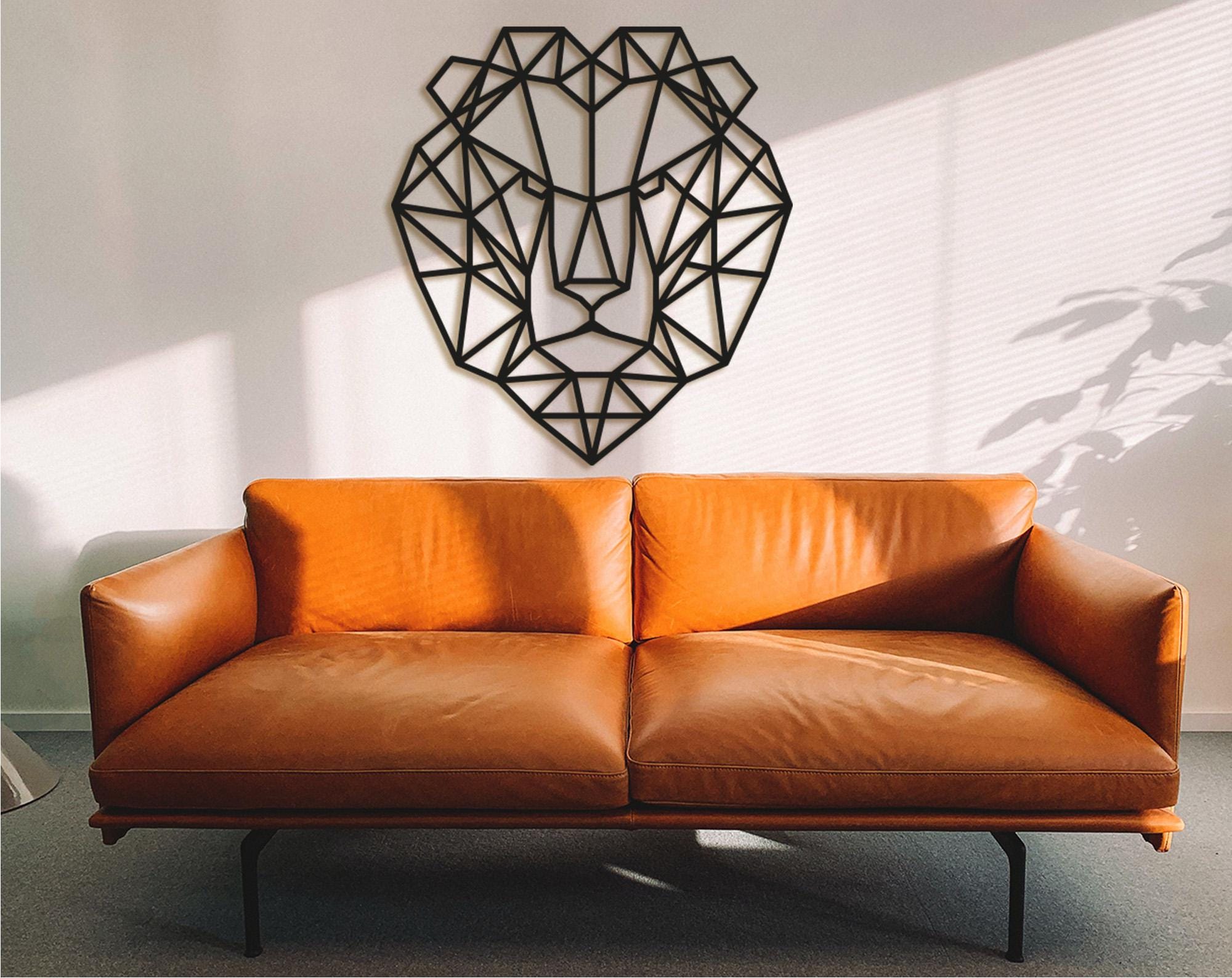 Geometric Lion Head Wall Art: Wood Lion Decor