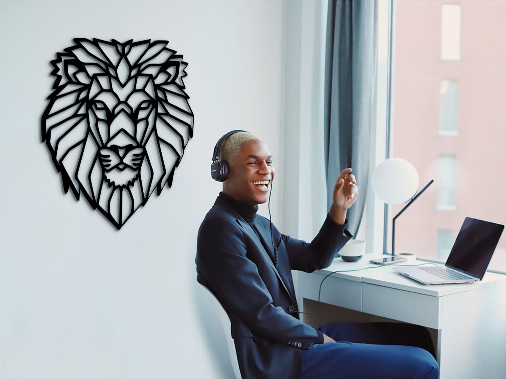 Geometric Lion Head: Wooden Wall Art Decor