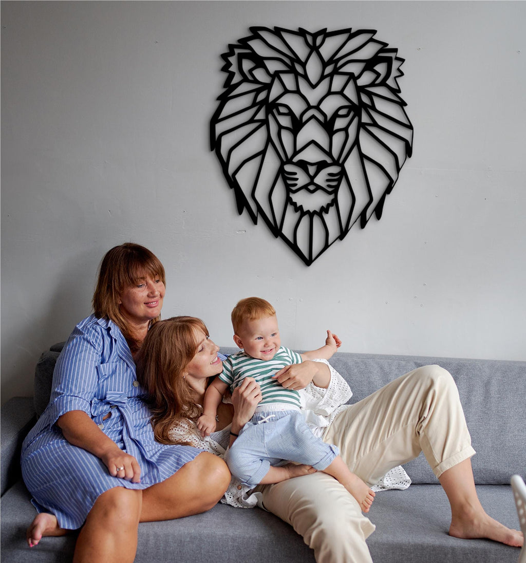 Geometric Lion Head: Wooden Wall Art Decor