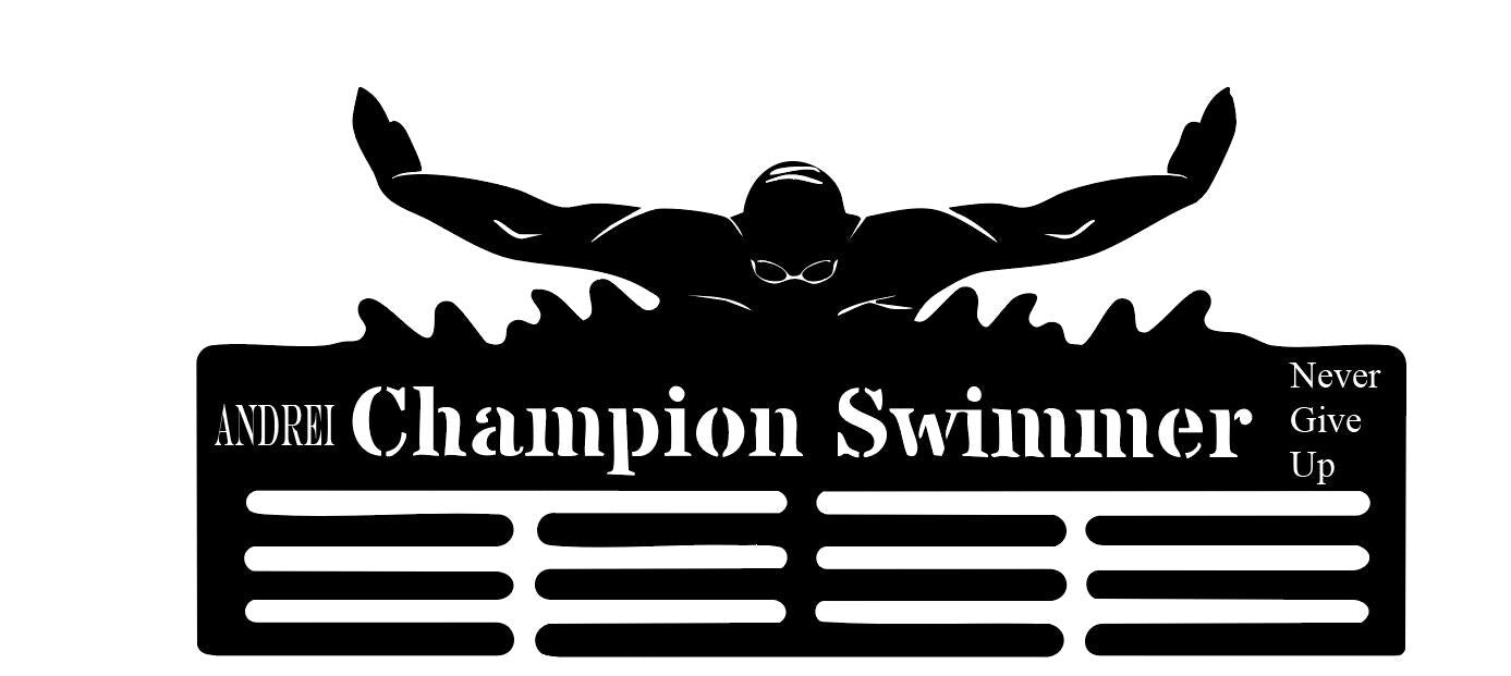 Personalized Swimming Medal Holder – Handmade Wood Athlete Award Display