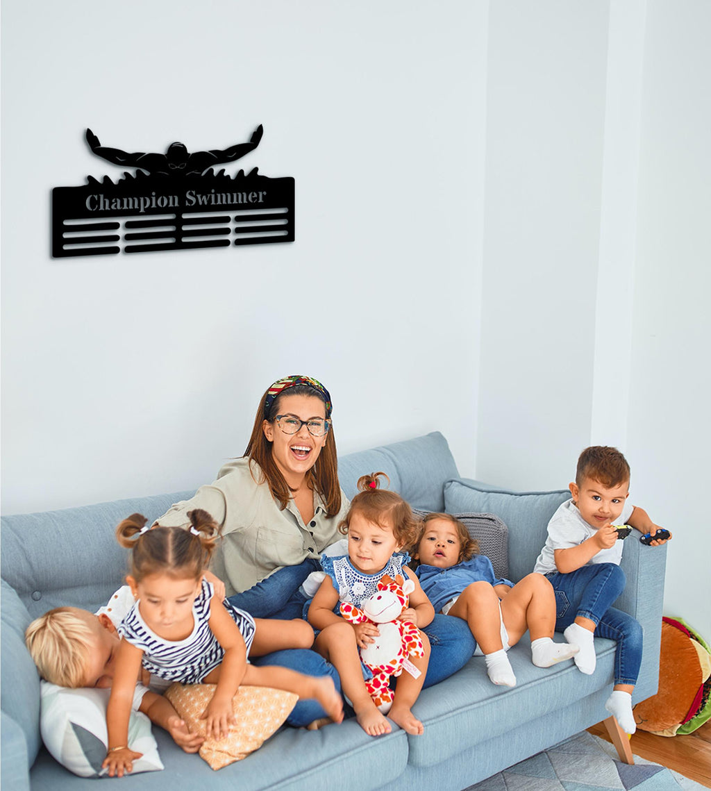 Personalized Swimming Medal Holder – Handmade Wood Athlete Award Display