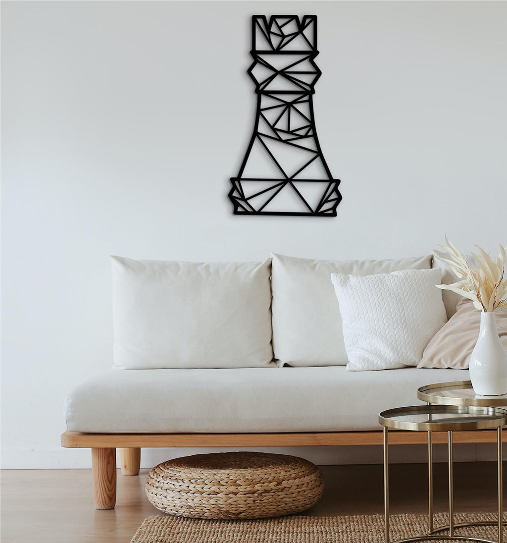 Geometric Rook Chess Piece: 3D Shadow Wood Wall Art