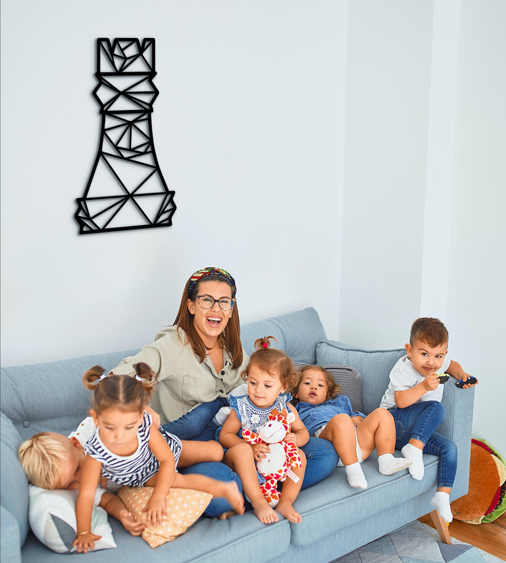 Geometric Rook Chess Piece: 3D Shadow Wood Wall Art