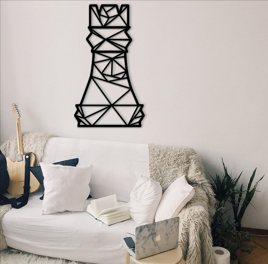 Geometric Rook Chess Piece: 3D Shadow Wood Wall Art
