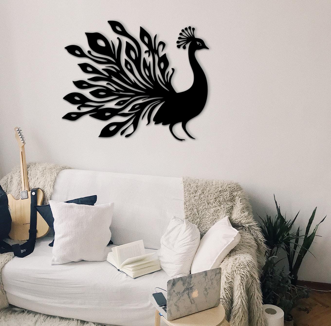 Peacock Wood Wall Art, Boho Home Decor, Laser Cut Wood