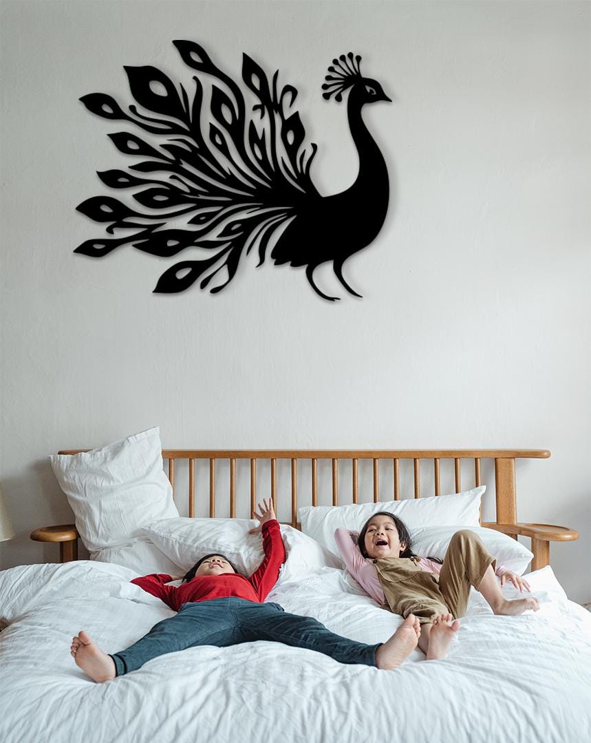 Peacock Wood Wall Art, Boho Home Decor, Laser Cut Wood