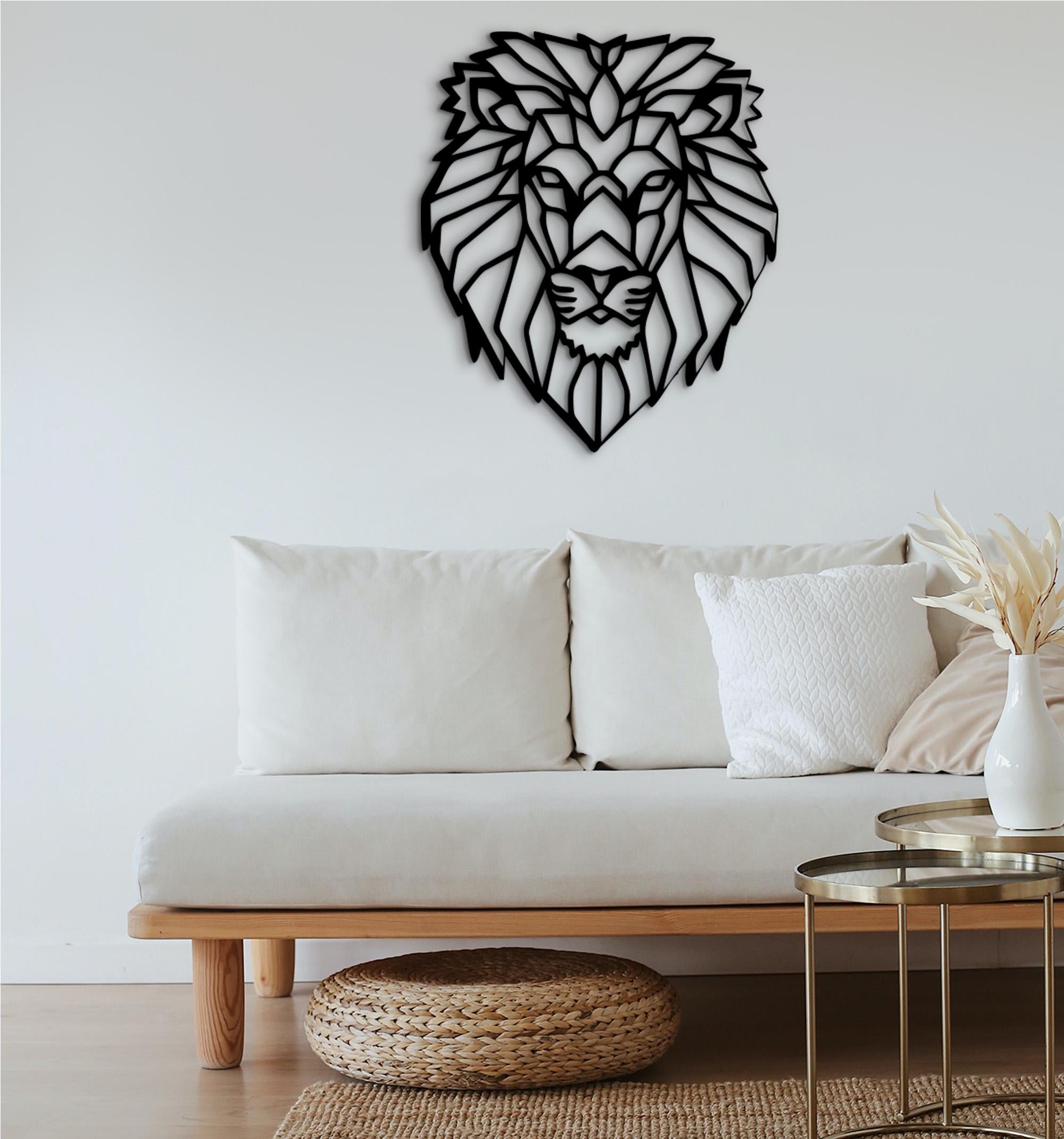 Geometric Lion Head: Wooden Wall Art Decor