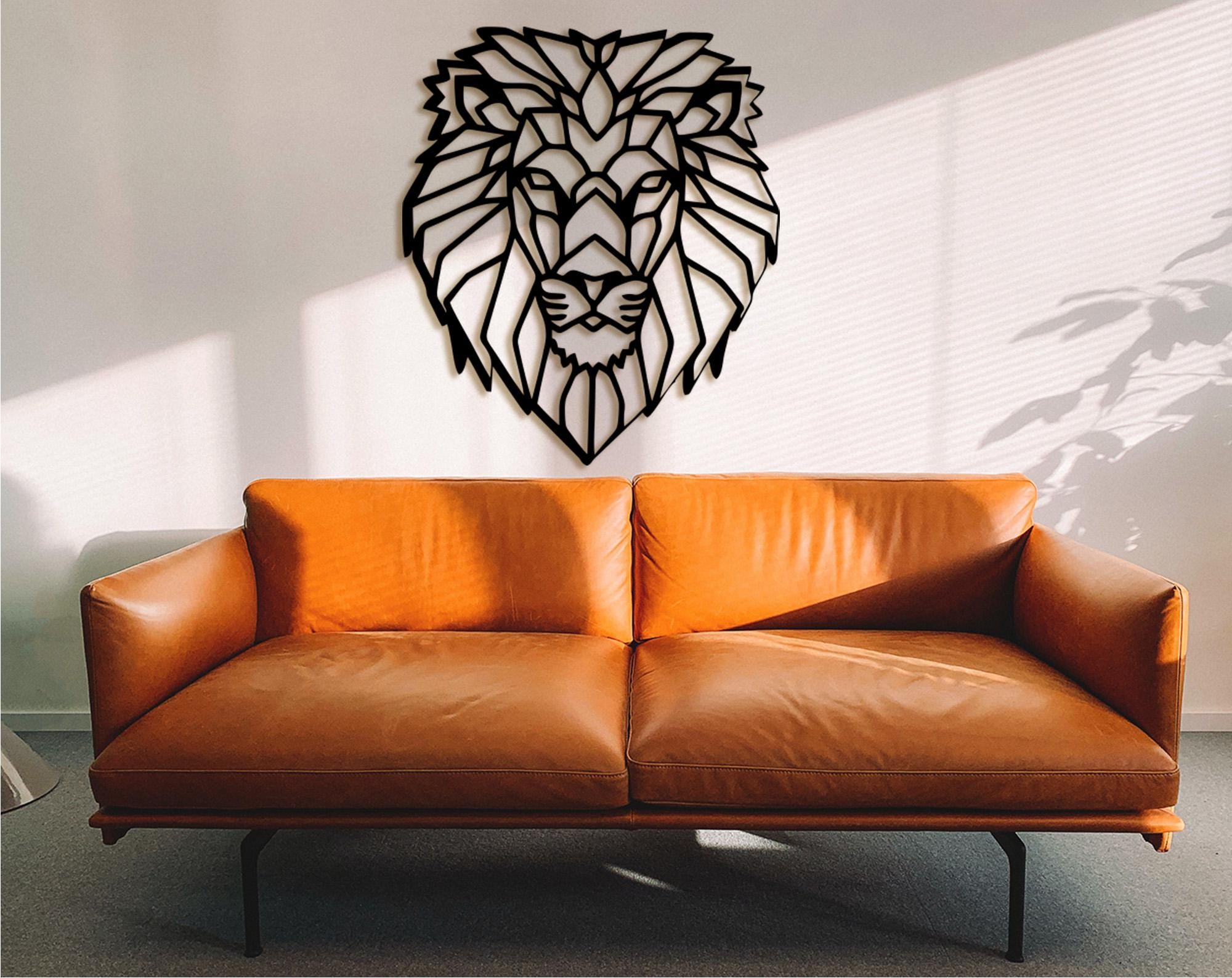 Geometric Lion Head: Wooden Wall Art Decor