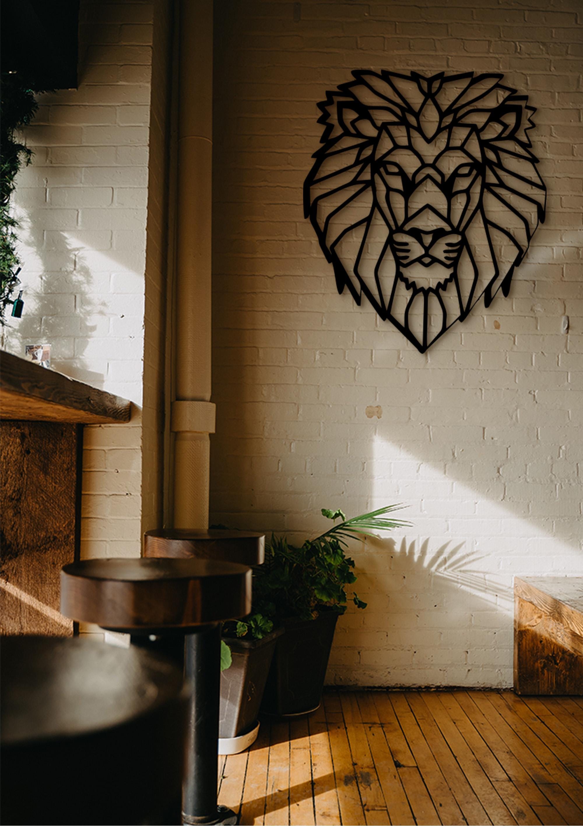 Geometric Lion Head: Wooden Wall Art Decor