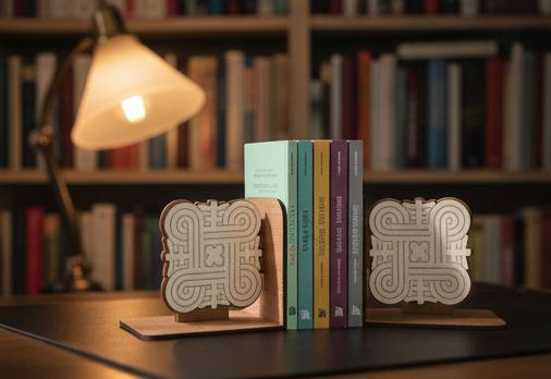 Finnish Mandala Wood Bookends, Nordic Geometric Knotwork Decor