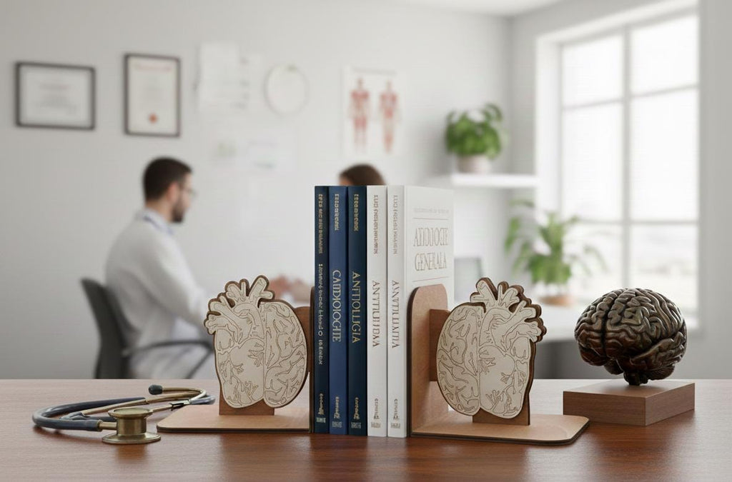 Anatomical Brain and Heart Bookends - Modern Medical Decor, Digital Brain Artwork