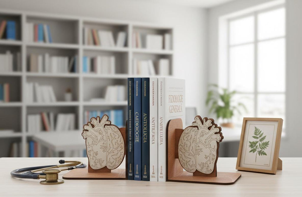 Anatomical Brain and Heart Bookends - Modern Medical Decor, Digital Brain Artwork