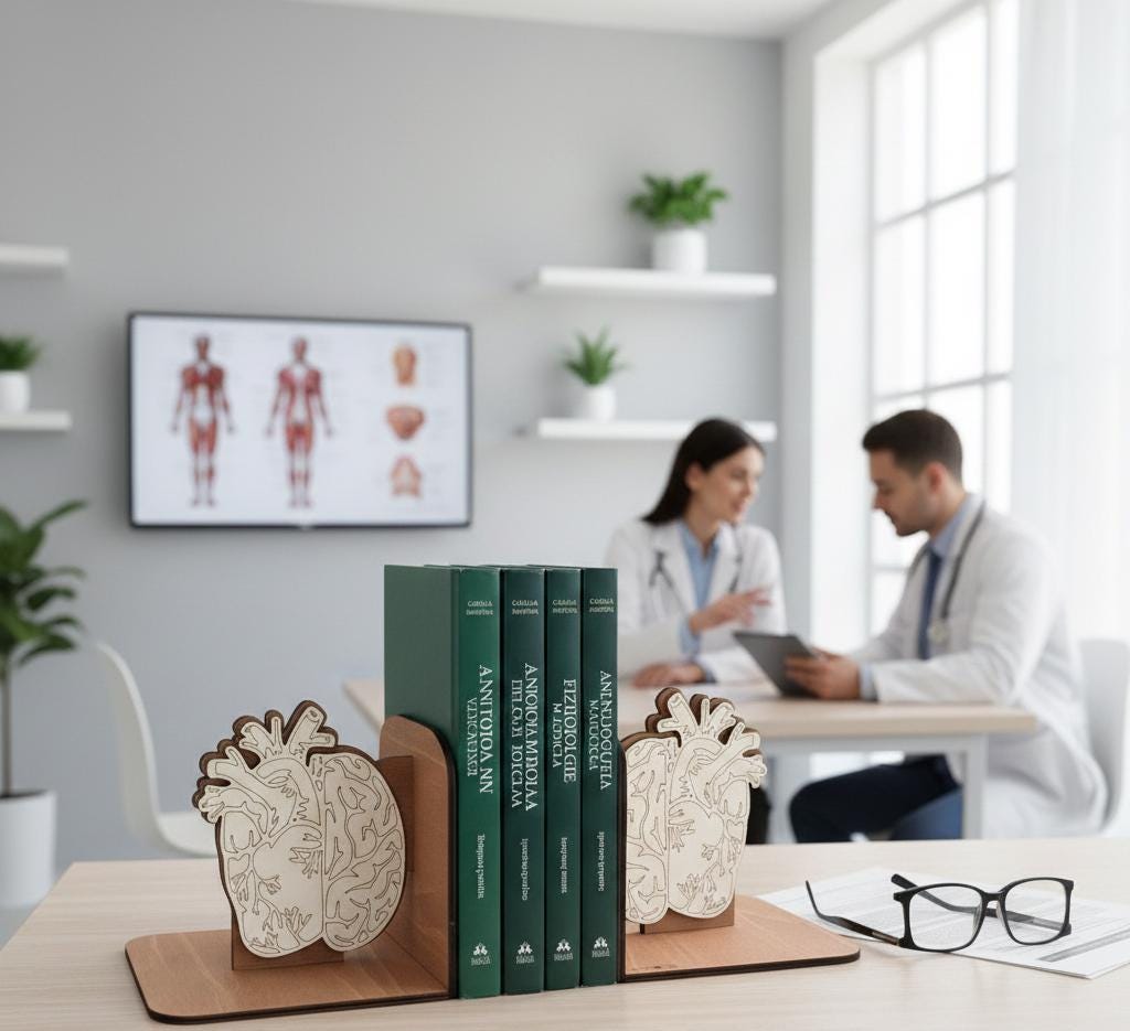 Anatomical Brain and Heart Bookends - Modern Medical Decor, Digital Brain Artwork