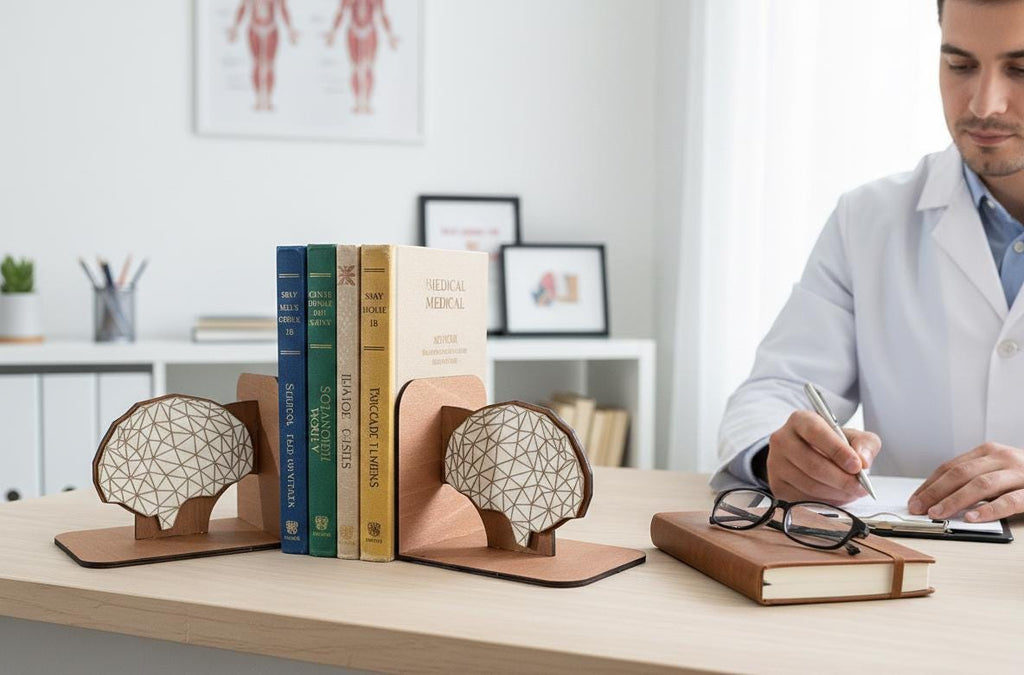 Anatomical Brain Bookends, Laser Engraved, Psychology & Medical Decor