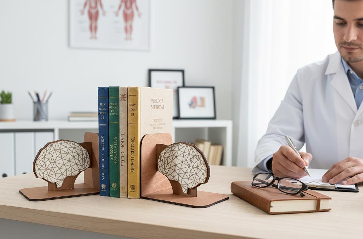 Anatomical Brain Bookends, Laser Engraved, Psychology & Medical Decor