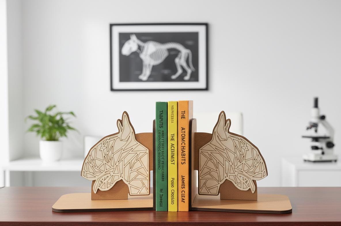 Geometric Bull Terrier Bookends, Laser Cut Birch Plywood, Modern Dog Decor