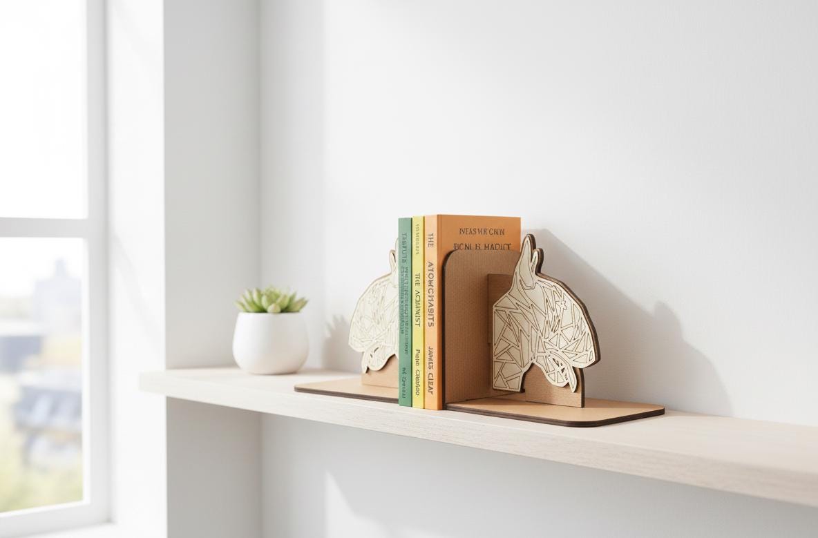 Geometric Bull Terrier Bookends, Laser Cut Birch Plywood, Modern Dog Decor