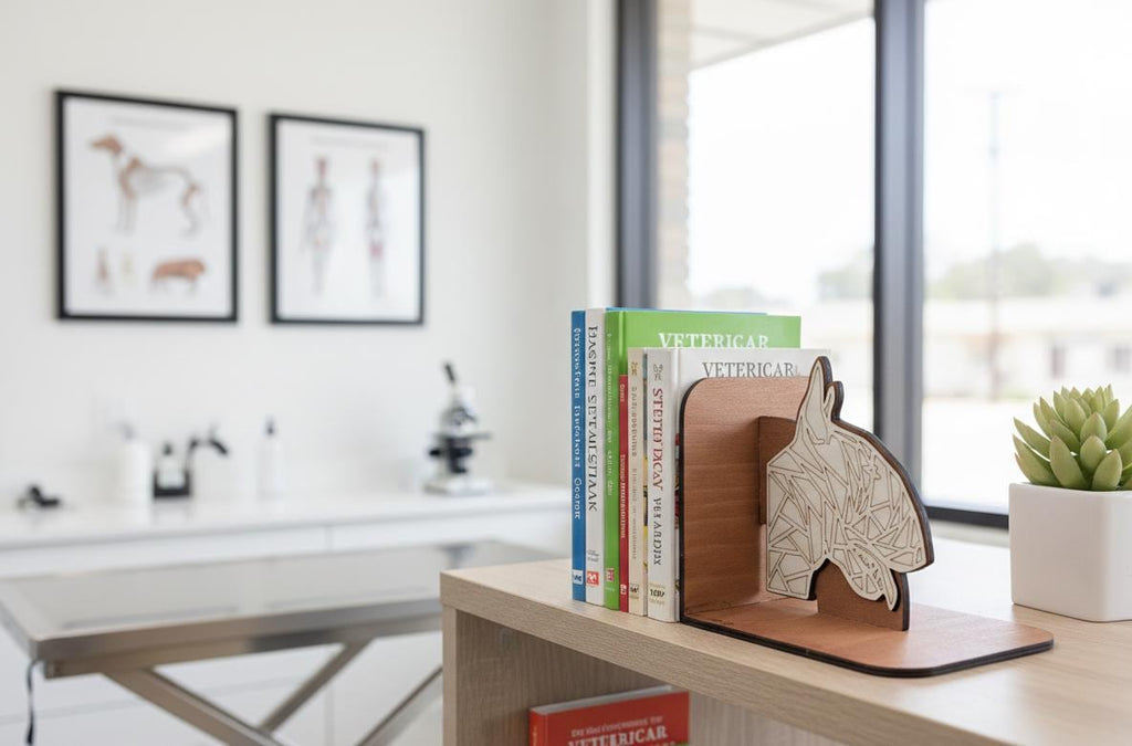 Geometric Bull Terrier Bookends, Laser Cut Birch Plywood, Modern Dog Decor