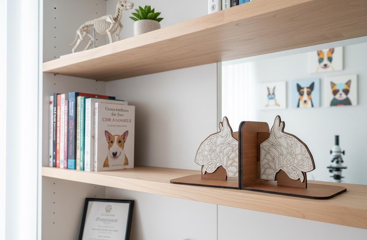 Geometric Bull Terrier Bookends, Laser Cut Birch Plywood, Modern Dog Decor