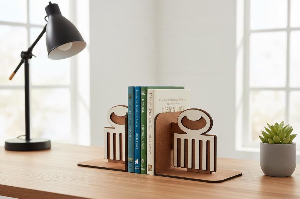 Handmade Wooden Duafe Bookends, African Adinkra Decor
