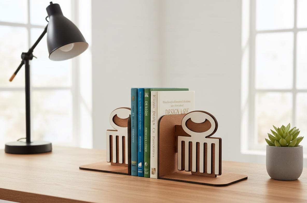 Handmade Wooden Duafe Bookends, African Adinkra Decor