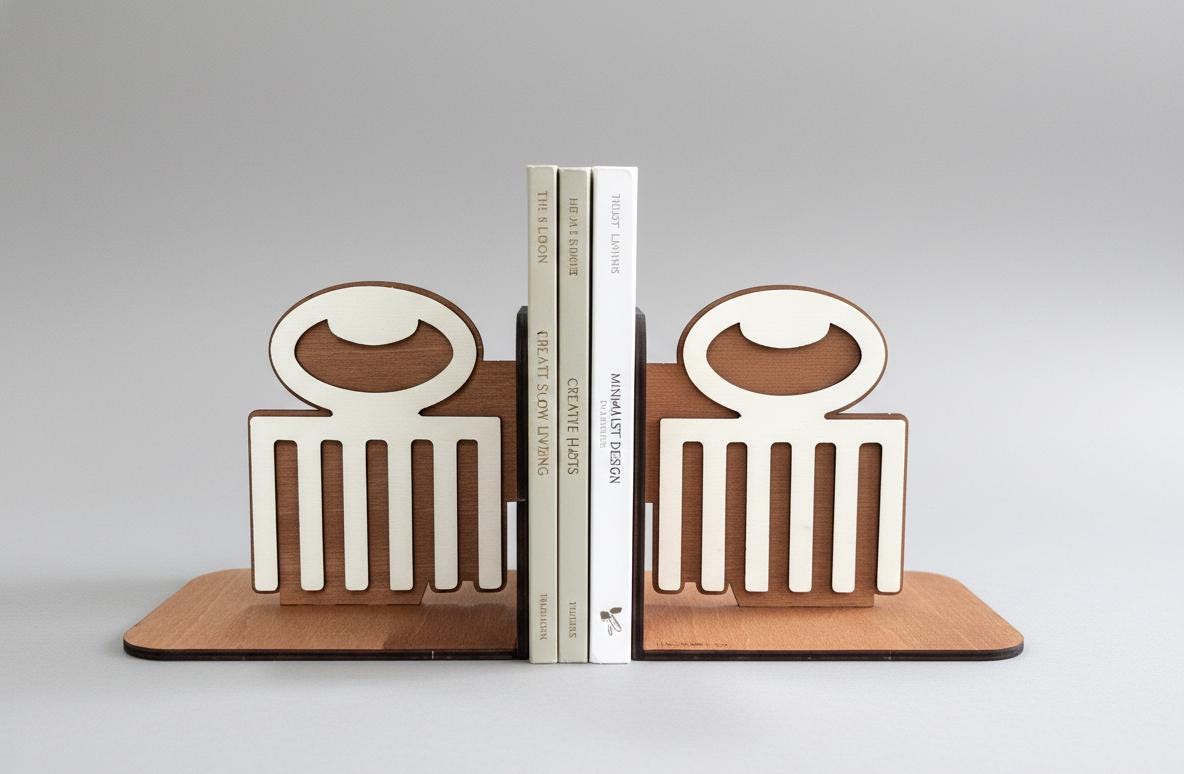 Handmade Wooden Duafe Bookends, African Adinkra Decor