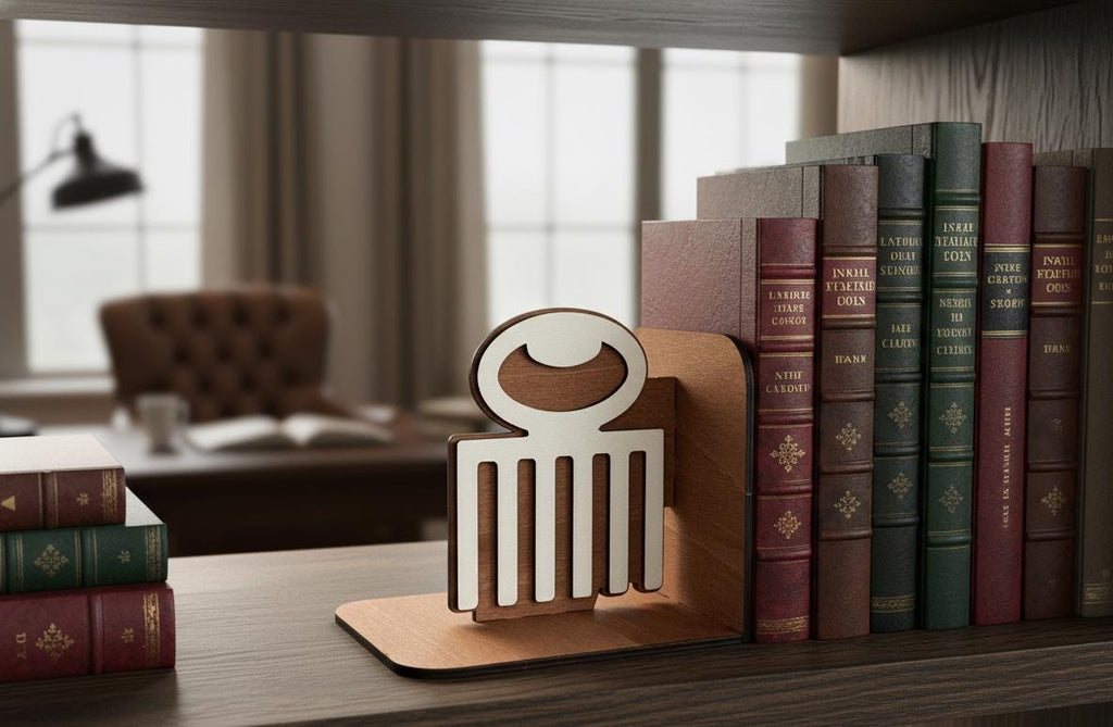 Handmade Wooden Duafe Bookends, African Adinkra Decor