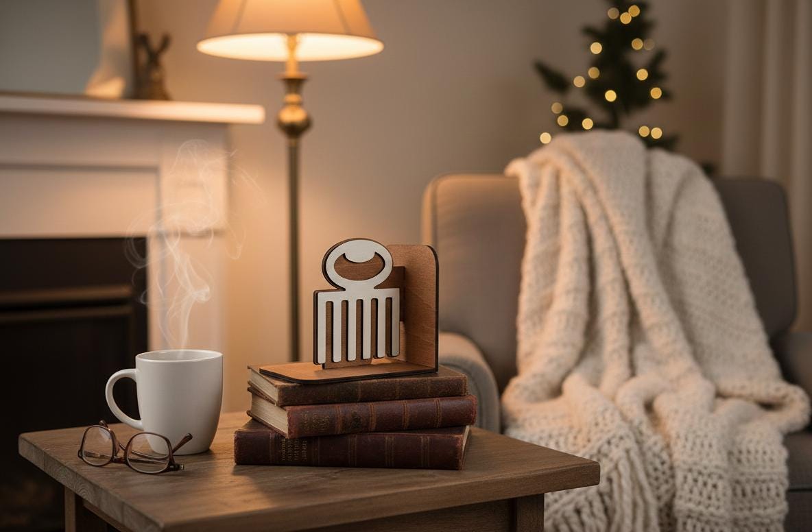 Handmade Wooden Duafe Bookends, African Adinkra Decor