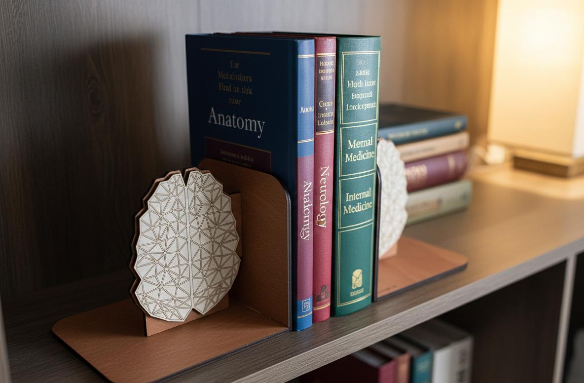 Anatomical Brain Bookends - Modern Wood Art, Psychologist Gift, Digital Brain Artwork
