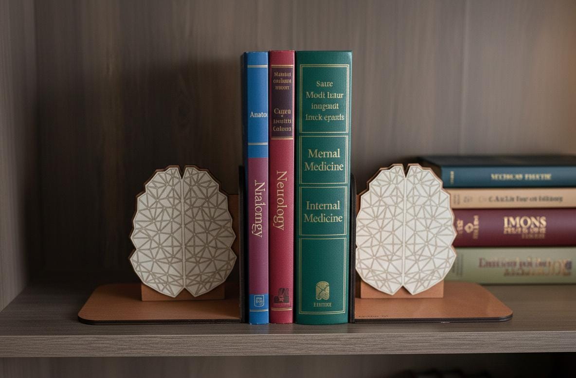 Anatomical Brain Bookends - Modern Wood Art, Psychologist Gift, Digital Brain Artwork