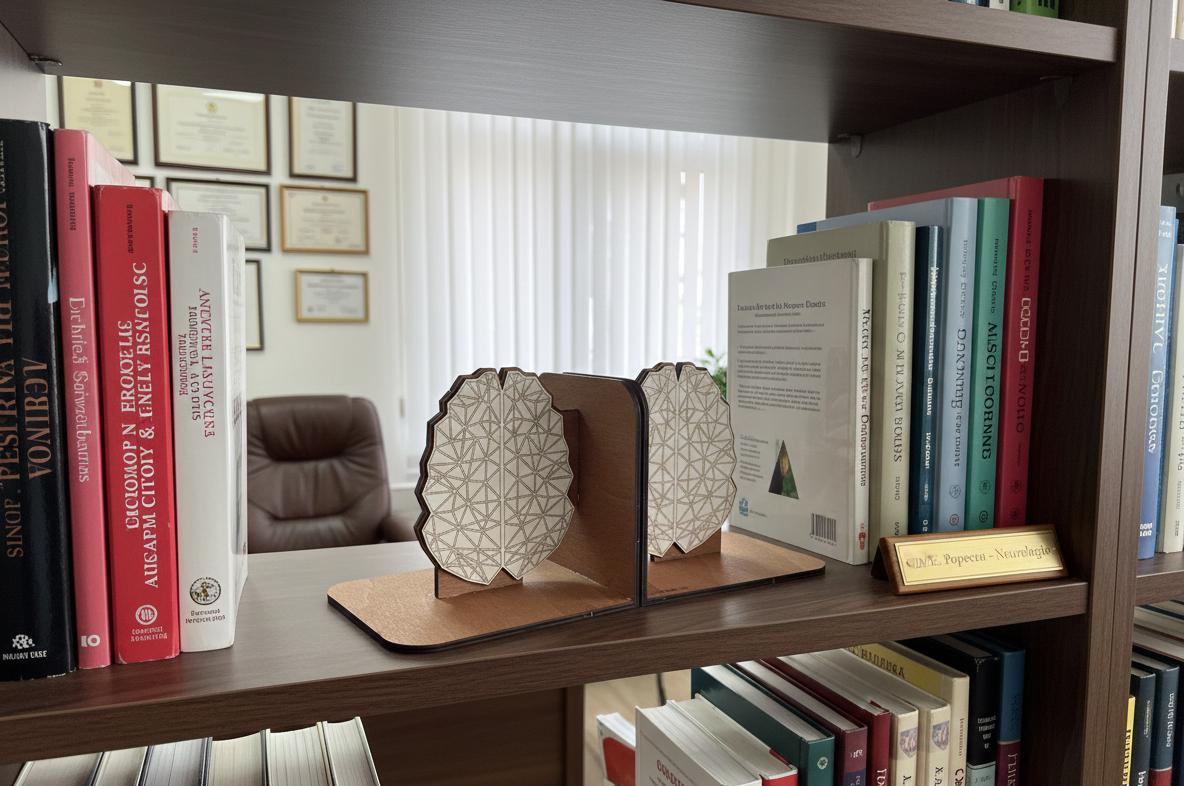 Anatomical Brain Bookends - Modern Wood Art, Psychologist Gift, Digital Brain Artwork