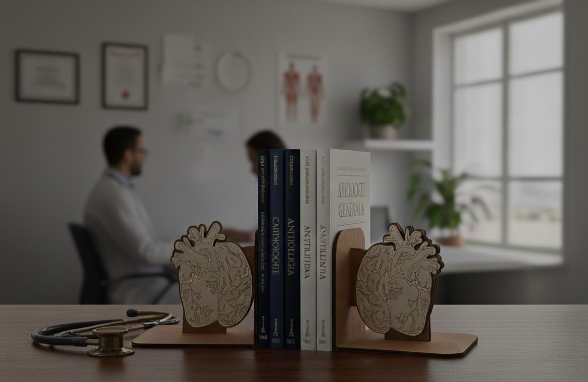 Anatomical Brain and Heart Bookends - Modern Medical Decor, Digital Brain Artwork