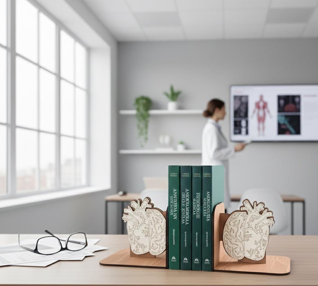 Anatomical Brain and Heart Bookends - Modern Medical Decor, Digital Brain Artwork