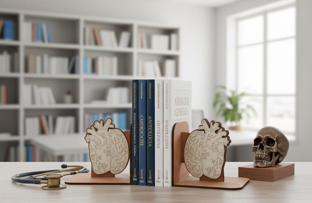 Anatomical Brain and Heart Bookends - Modern Medical Decor, Digital Brain Artwork