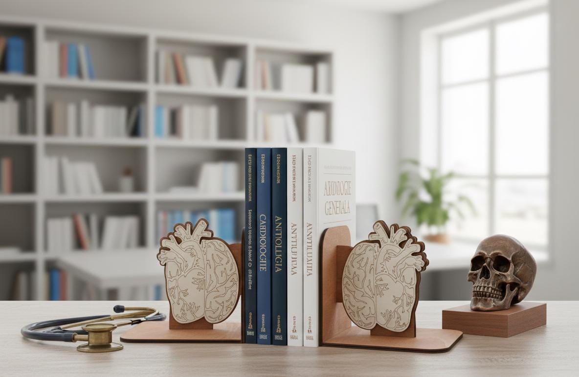 Anatomical Brain and Heart Bookends - Modern Medical Decor, Digital Brain Artwork