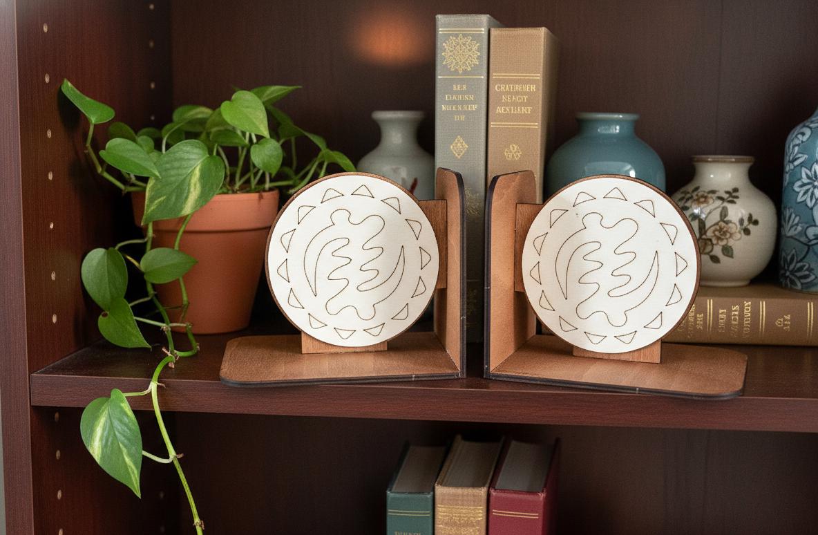 Gye Nyame Wooden Bookends, Adinkra Symbol, African Decor