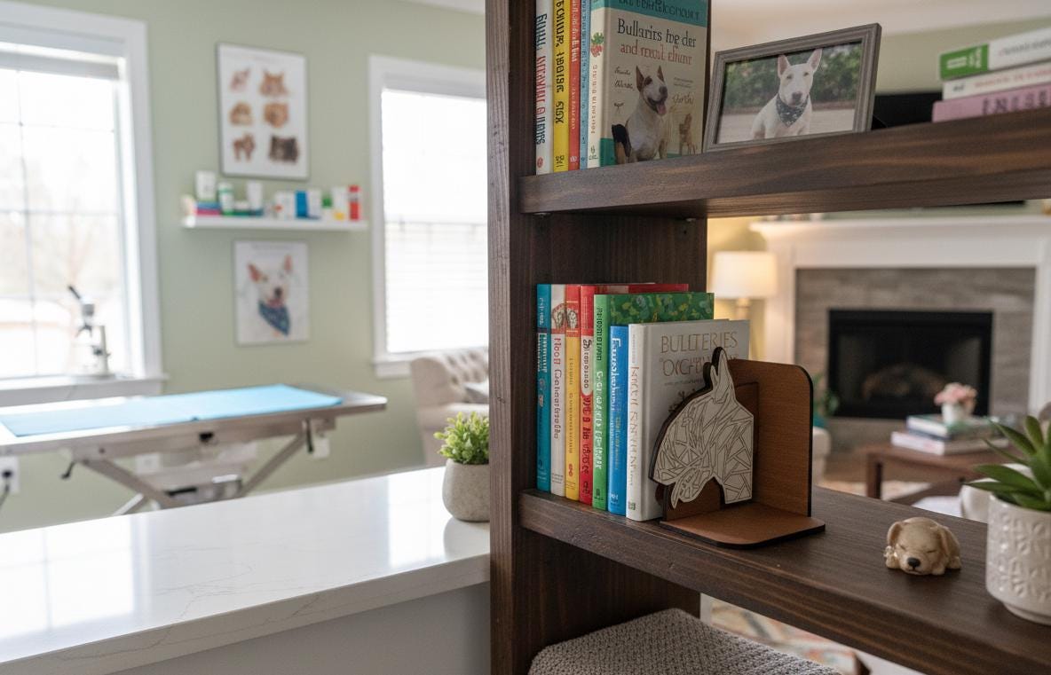 Geometric Bull Terrier Bookends, Laser Cut Birch Plywood, Modern Dog Decor