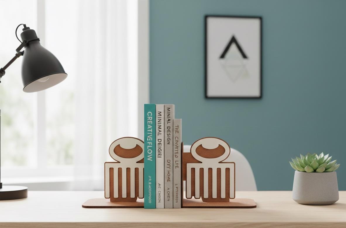 Handmade Wooden Duafe Bookends, African Adinkra Decor