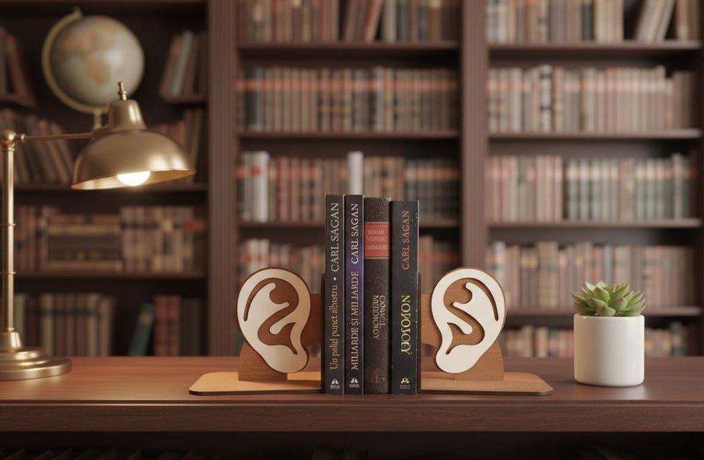 Anatomical Ear Bookends, Laser Cut Wood, Medical Student Gift