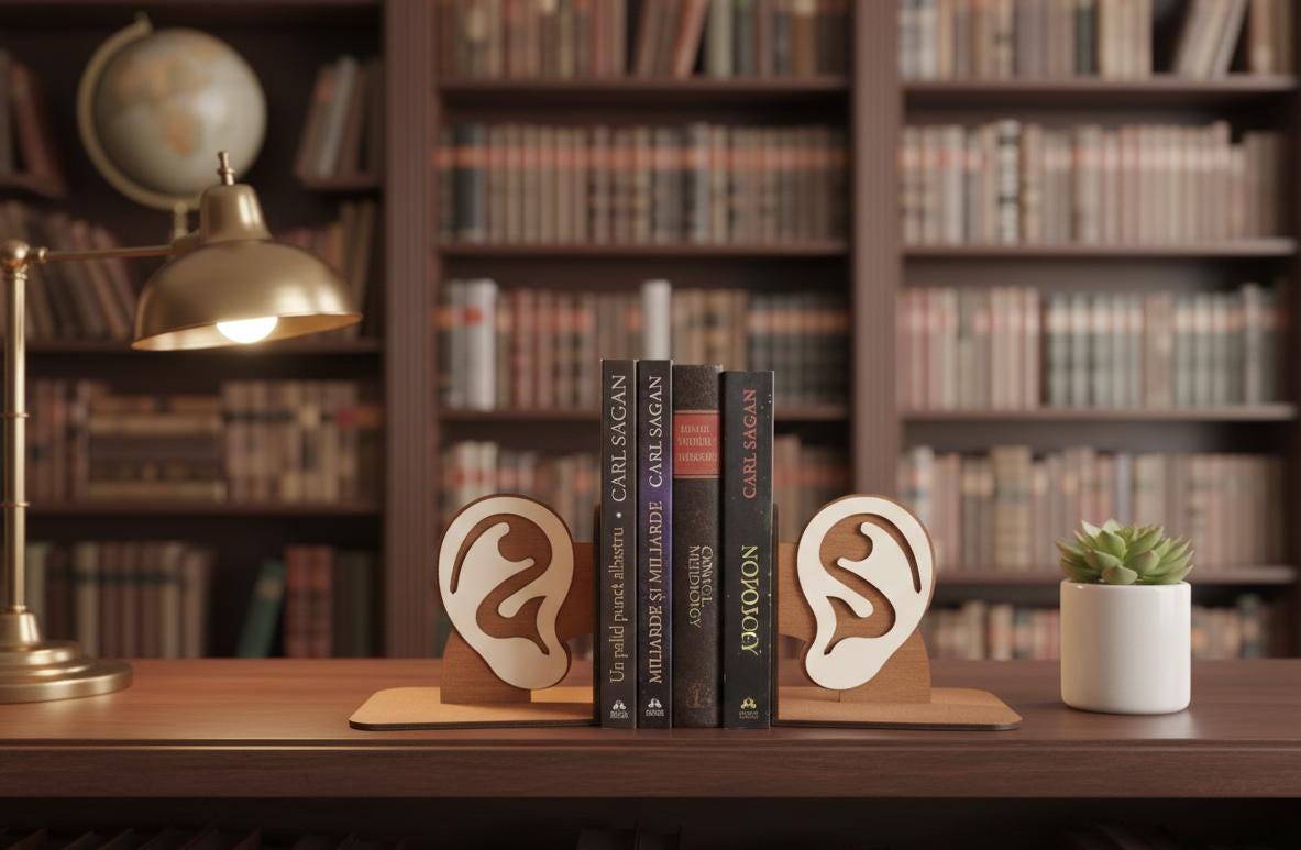 Anatomical Ear Bookends, Laser Cut Wood, Medical Student Gift