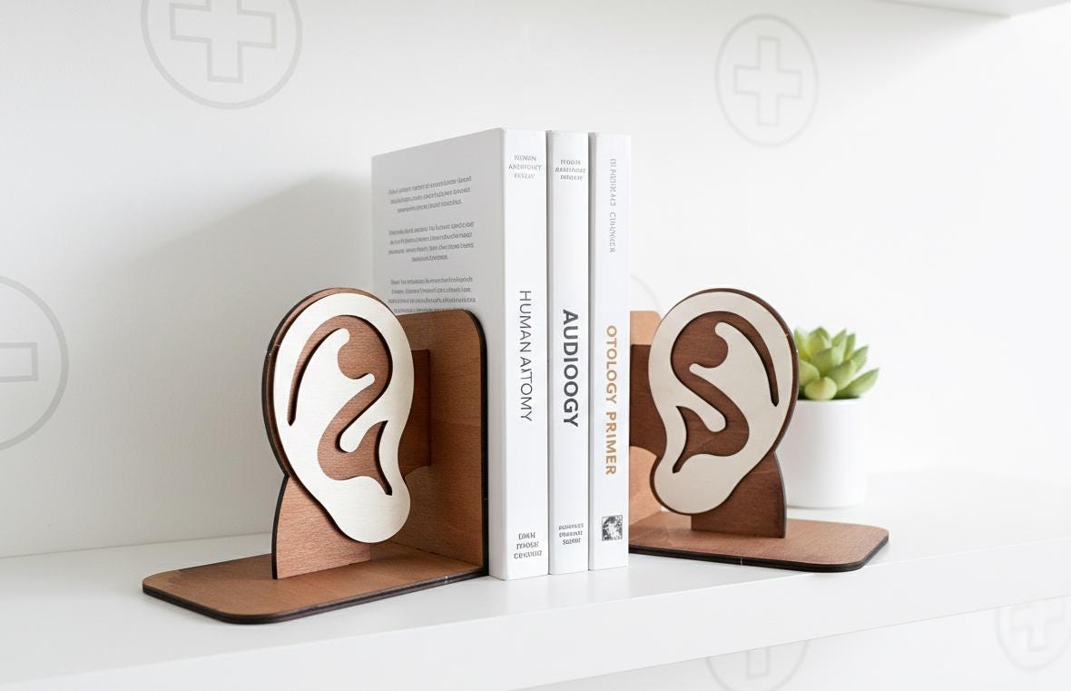 Anatomical Ear Bookends, Laser Cut Wood, Medical Student Gift