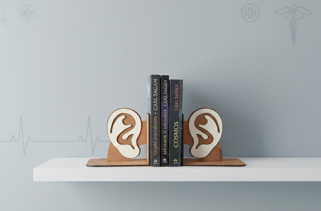 Anatomical Ear Bookends, Laser Cut Wood, Medical Student Gift