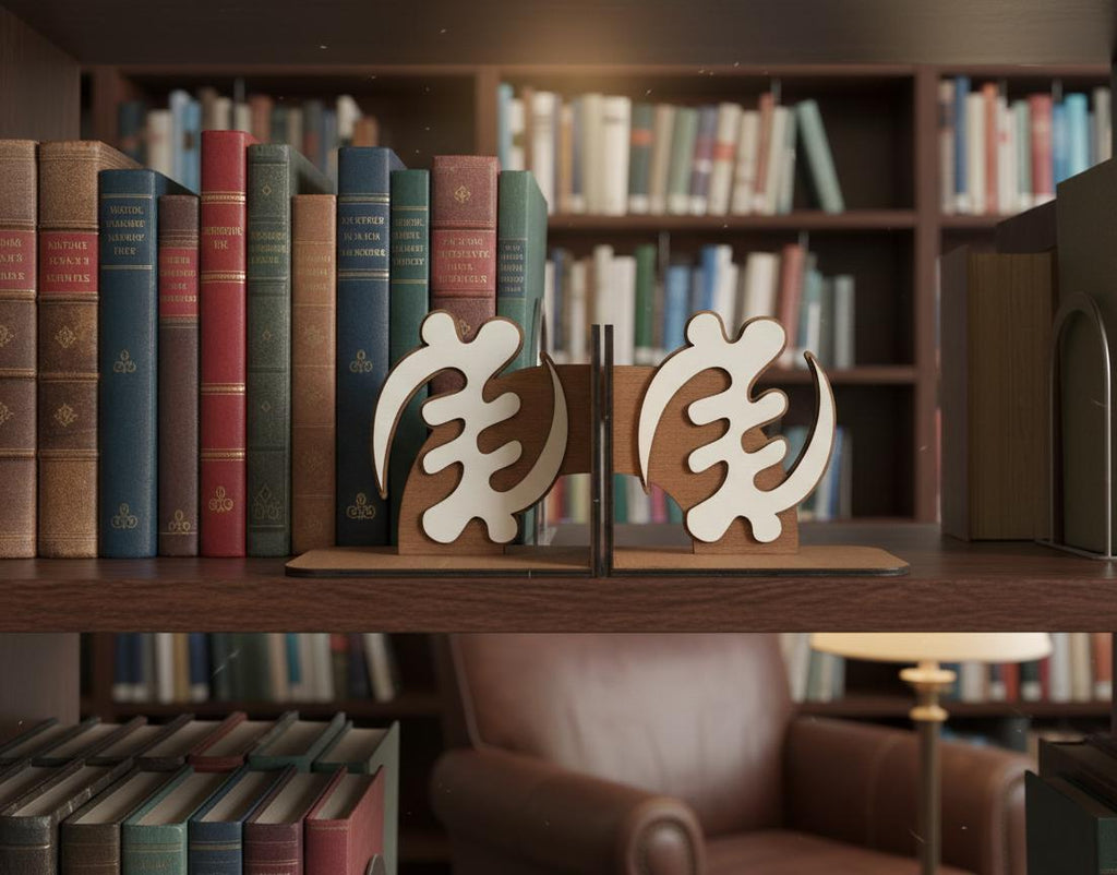 Gye Nyame Wooden Bookends, African Adinkra Decor, Ghanaian Gift