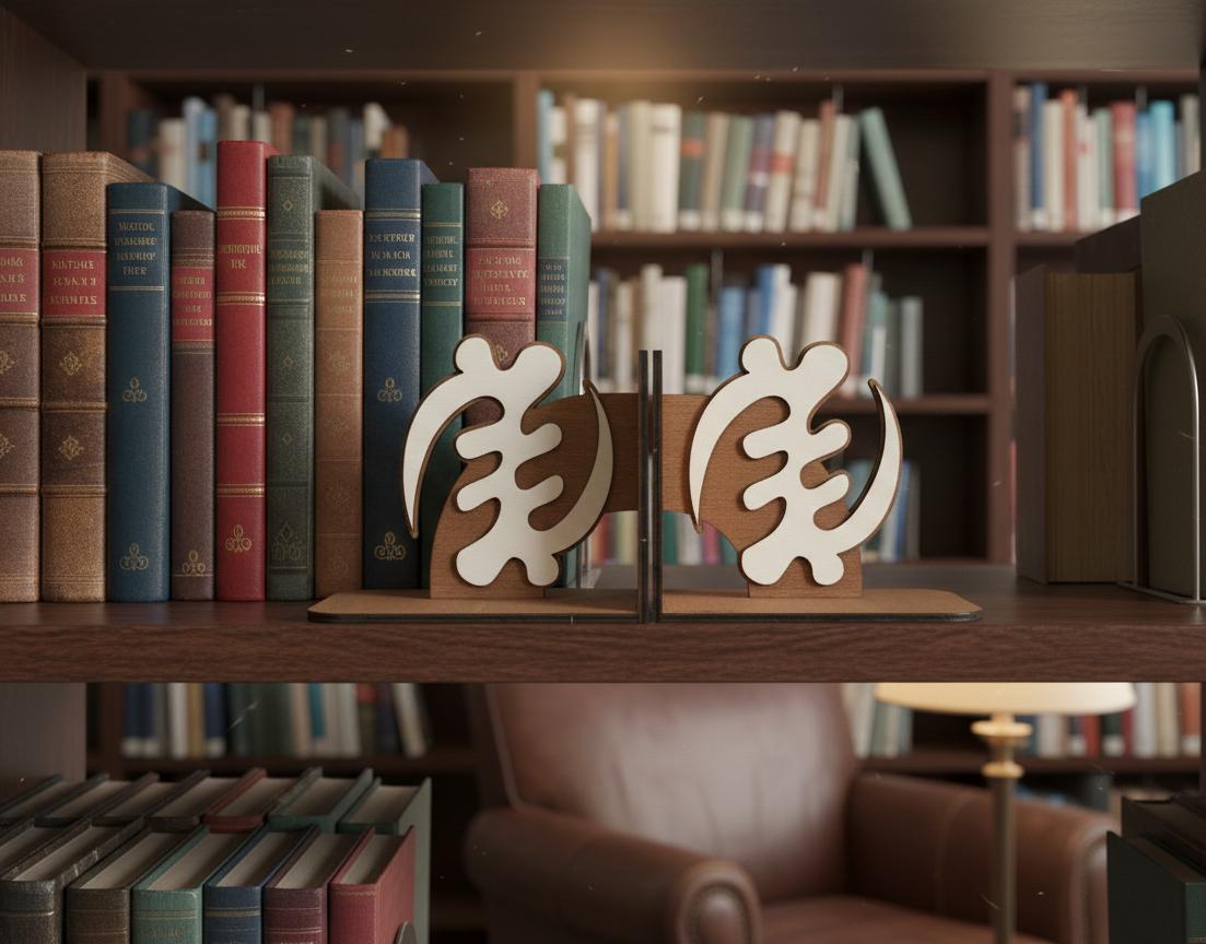 Gye Nyame Wooden Bookends, African Adinkra Decor, Ghanaian Gift