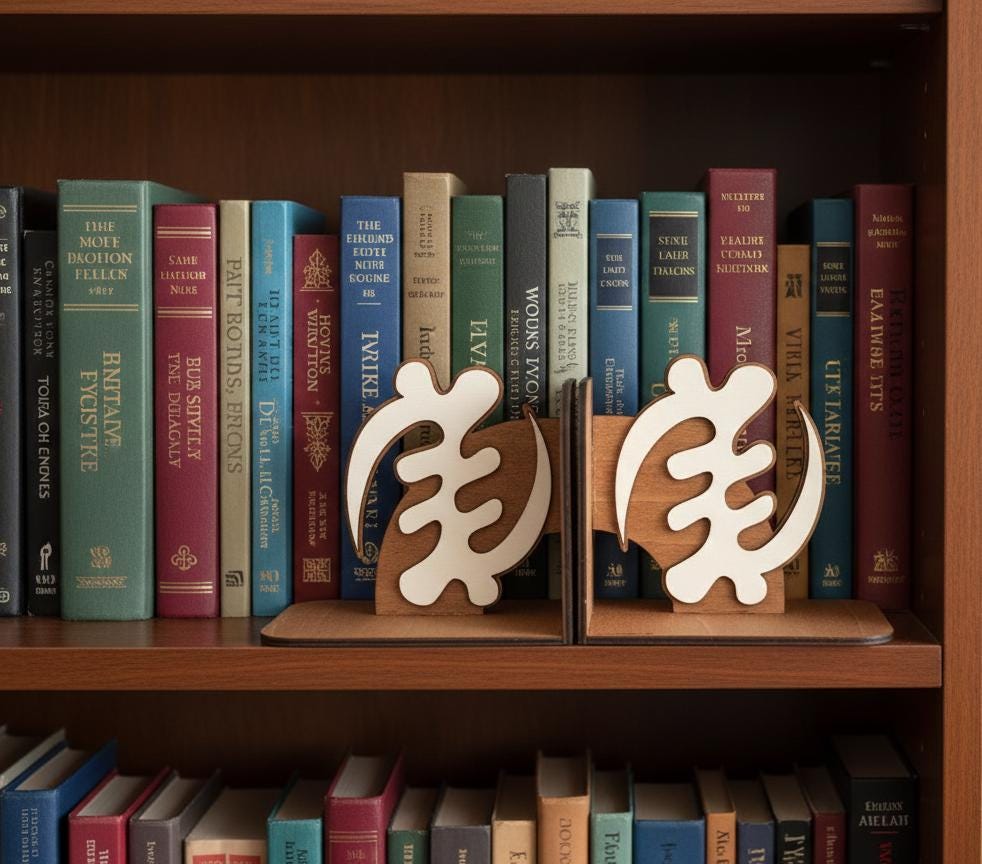 Gye Nyame Wooden Bookends, African Adinkra Decor, Ghanaian Gift