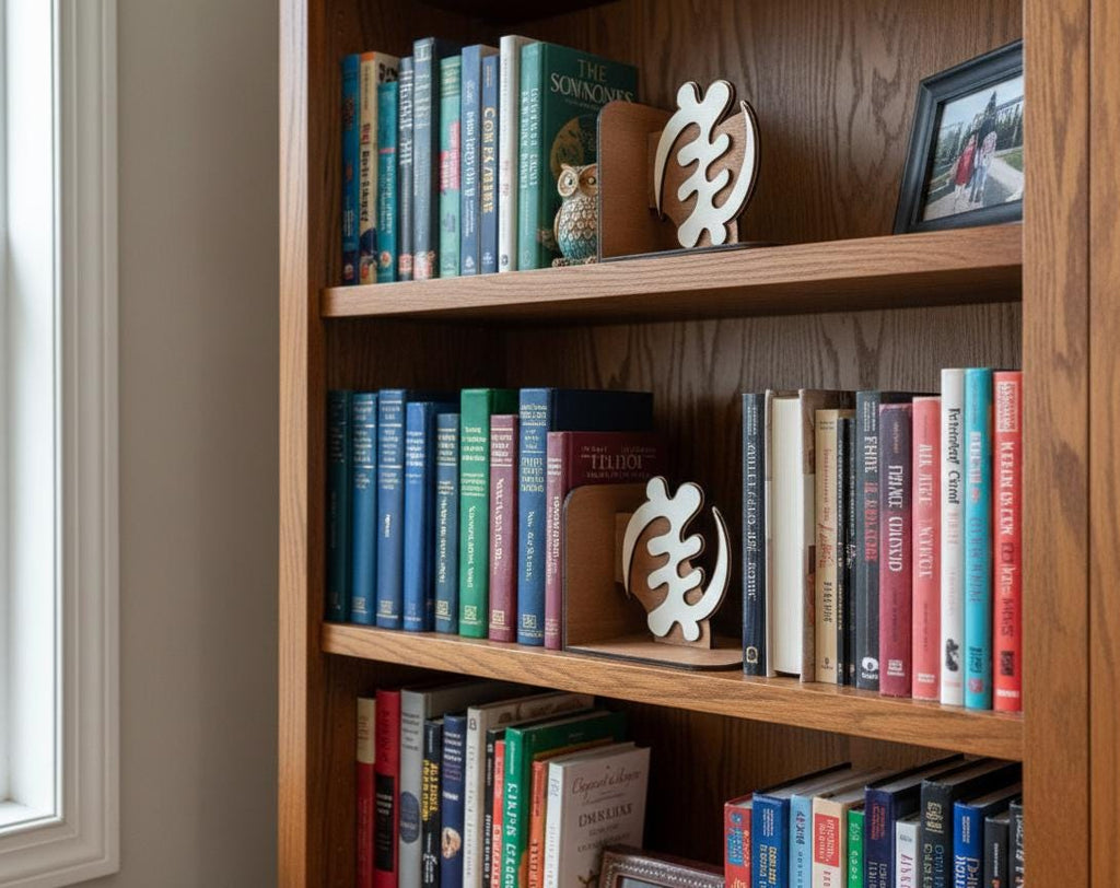 Gye Nyame Wooden Bookends, African Adinkra Decor, Ghanaian Gift